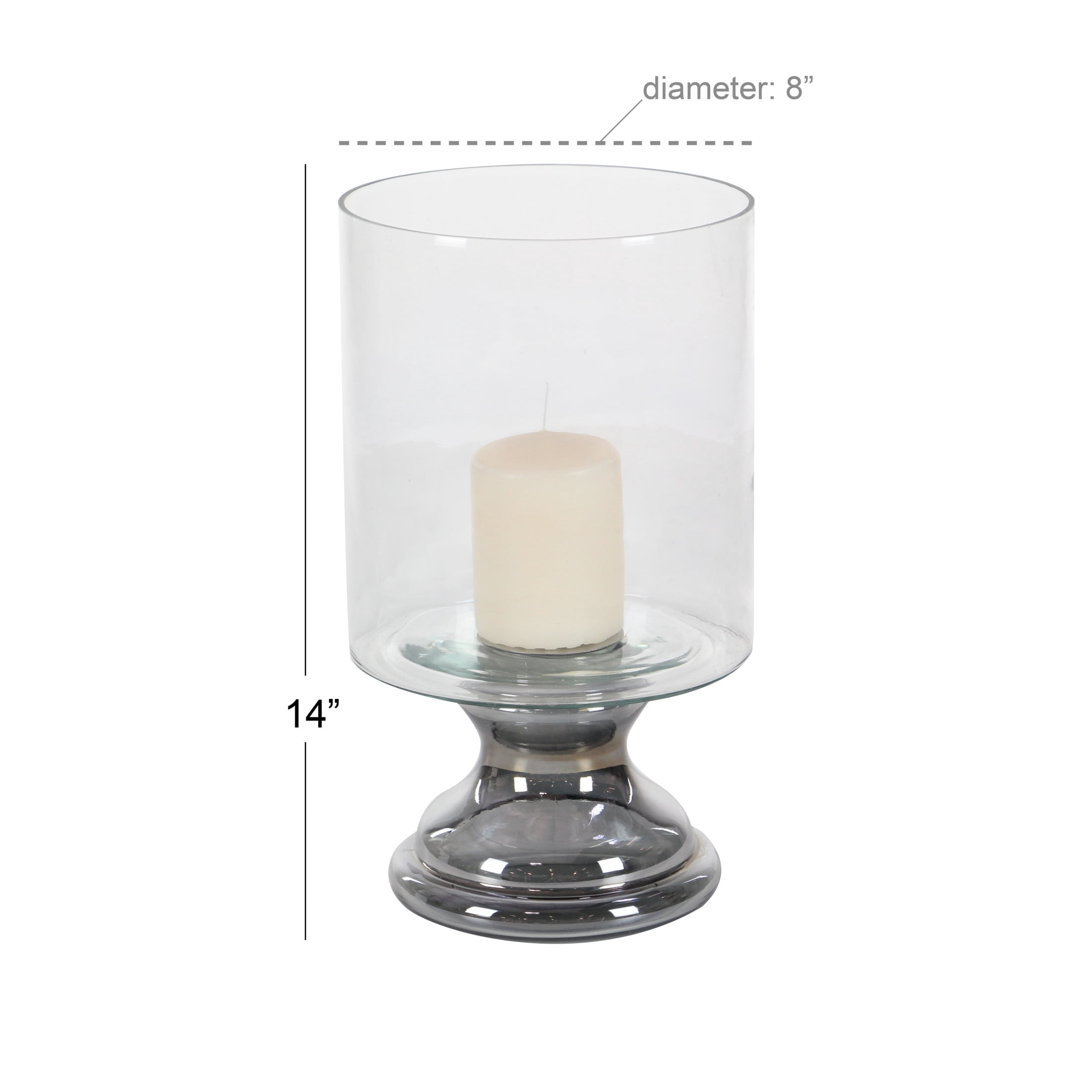 DecMode Silver Glass Handmade Turned Style Pillar Hurricane Lamp with Smoked Glass Finish