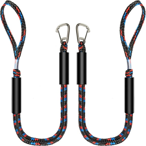 Boat Bungee Dock Lines with 316 Stainless Clips - Shock-Absorbing Jet Ski Dock Line, PWC Accessories, Boat Mooring Line/Tie Downs for Bass Boat, Fishing Pontoon, Dinghy - 4Feet