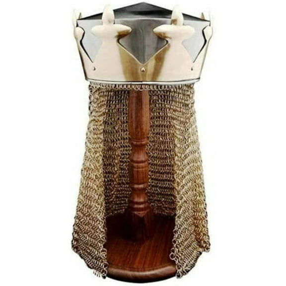 Monty Python King Arthur Helmet with Av Entail Chain Mail Medieval Knight's Armor Helmet LARP Costume Silver