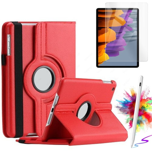 Rotating Case With Screen protector & Stylus Pen for Samsung Galaxy Tab S10 Lite/ S10 FE/ S9 FE 5G 10.9 Inch/Tab S9 11 Inch Case Tempered Glass Multi-Angle Protective Cover - Red