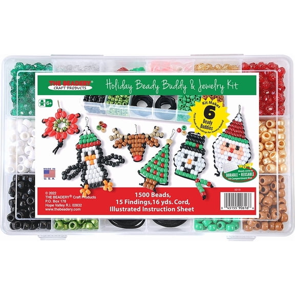 The Beadery Christmas Festive Beaded Buddies, 6 Beaded Backpack Buddies, Plastic Beads, Craft Kit