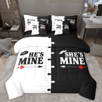 jejeloiu Mr And Mrs 7-Piece Twin Bedding Sets,Couple Gifts Bedding Comforter Set,White Black Sheet Sets For Men Women,Super Cozy Room Decor Reversible
