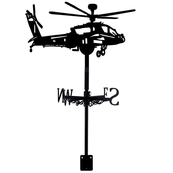 Helicopter Weathervane Wrought Iron Wind Vane Flight Metal Weather Vane Roof Garden Direction Sign Weathercock Outdoor Farmhouse Decoration