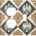 thumbnail image 2 of Metal Light Switch Plate Outlet Cover (Damask Diamond Dark Two Tone Tan Pattern - Single Duplex Single Toggle), 2 of 2