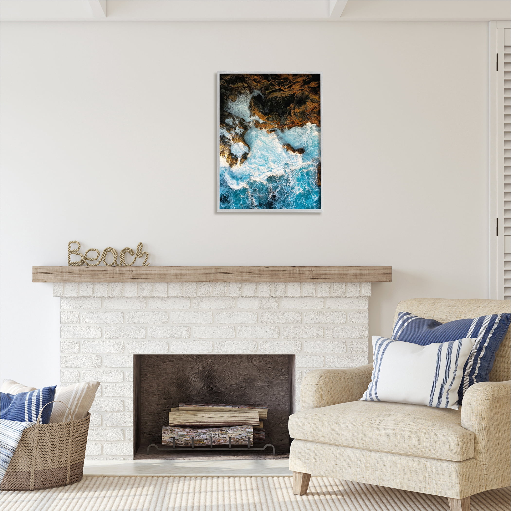Stupell Industries Rocky Ocean Waves View Nature Photography Gray Framed Art Print Wall Art, 24 x 30
