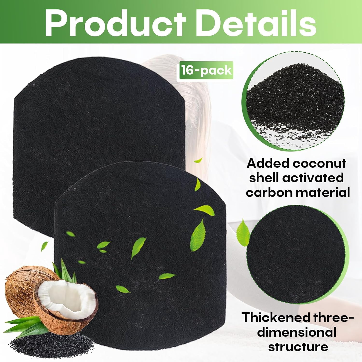 16 Pack Baby Diaper Pail Deodorizer Refills Compatible with Ubbi Steel Diaper Pail, Activated Charcoal Odor Absorber Filters, Odor Absorbing & Odor Eliminating, No Smell