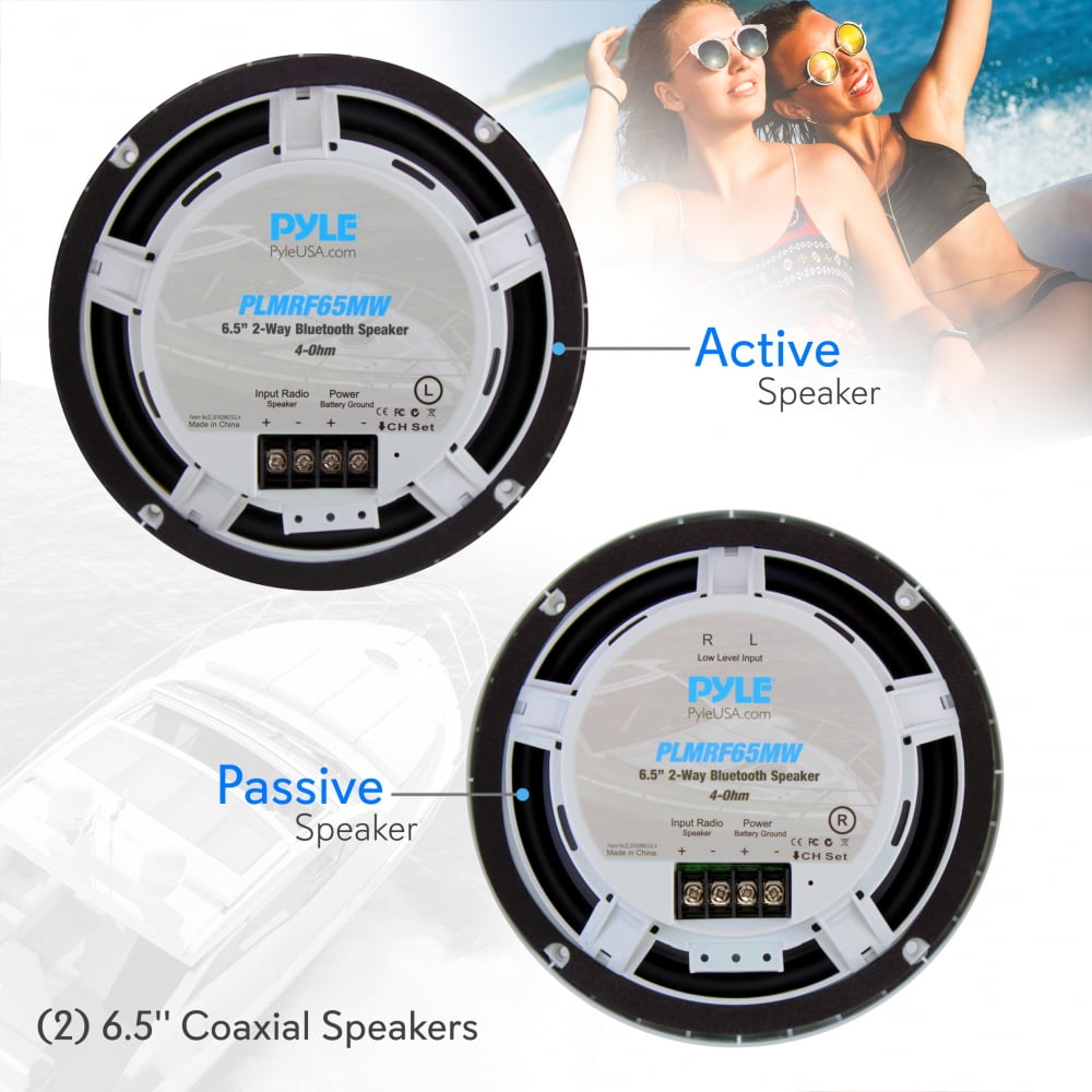 Pyle 6.5 Inch Marine Speakers Coaxial 2-Way Waterproof Component Speaker  Pair Audio Stereo Sound System with Wireless RF Streaming Support 6.5