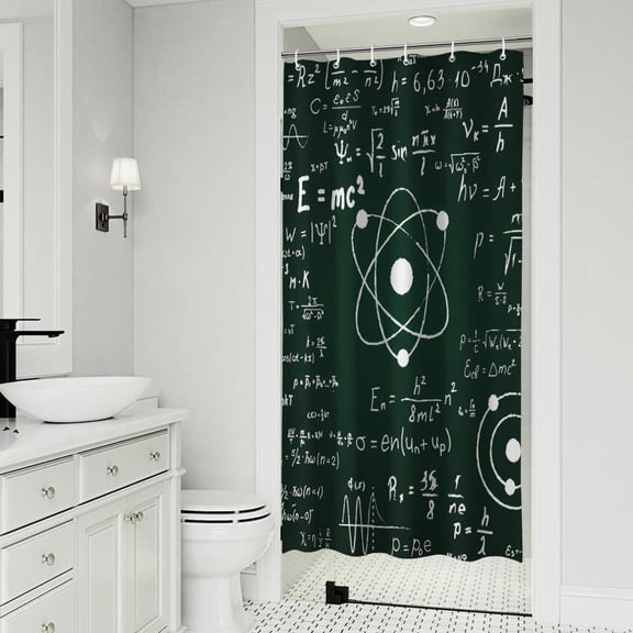Math Equations Physics Icons Green Pattern Shower Curtain 36"x72" ,Bathroom Decorative Shower Curtains Set with 12 Hooks,Modern Waterproof Washable Shower Curtain