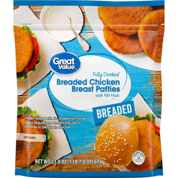 Great Value Fully Cooked Breaded Chicken  Patties, 23.8 oz (Frozen)