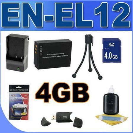 ENEL12 Replacement Battery & Rapid Charger 4GB SDHC Memory Card BigVALUEInc Saver Accessory Bundle for Nikon Coolpix Di