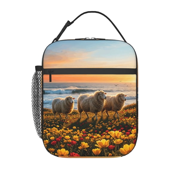 Sheep Insulated Lunch Bag Thermal Cooler Reusable Meal Prep Tote Bag Zippered Lightweight Handheld For Office Work Travel Commute Camping Picnic Beach