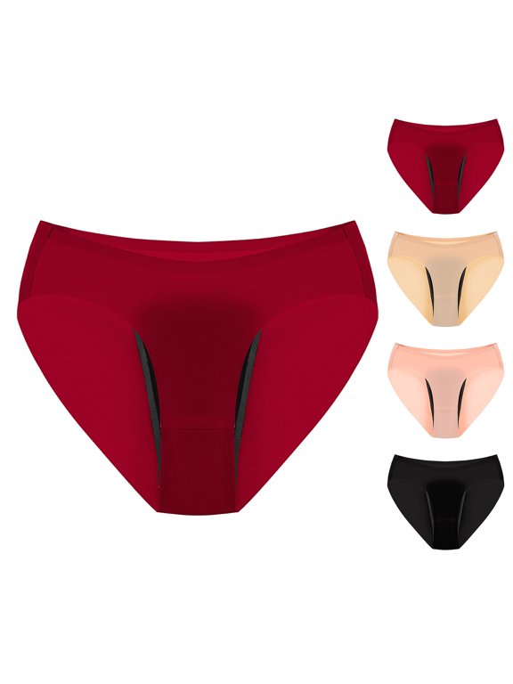 Underwear Women Pack Women'S Solid Color Large Size Leak Proof Conservative Low Waist Breathable Briefs for Women(Red, XS)