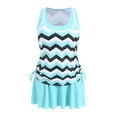 thumbnail image 4 of GEWSEY Tankini Swimsuits for Women Two Piece Tummy Control Bathing Suit with Skirt Striped Vintage Swimdress (Light Blue, M), 4 of 8