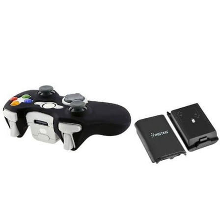 Insten Black Skin Case Cover+BlK Battery Pack Shell For Xbox 360 Wireless Controller