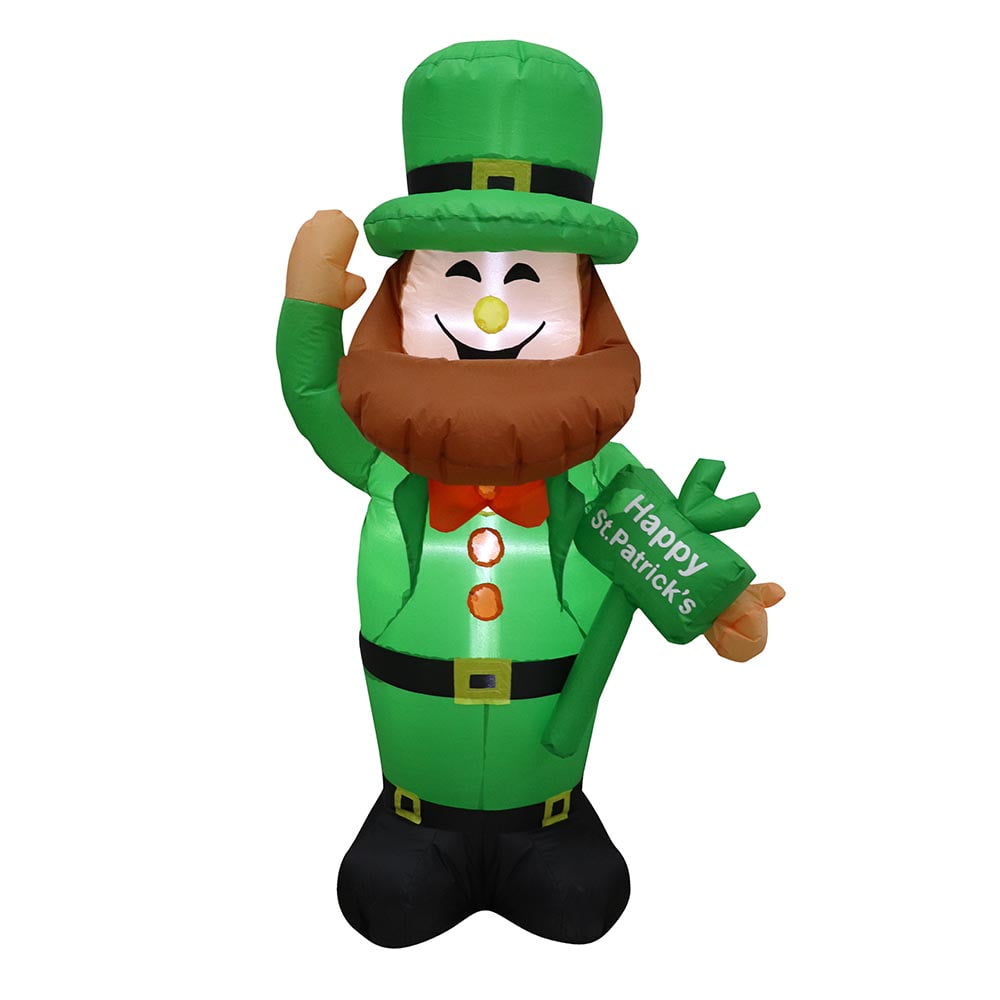 Ohstgp 5.9 Ft St Patrickâ€™s Day Inflatables Outdoor Inflatables Leprechaun with LED Light Holding Four-Leaf Clover Irish Leprechaun Inflatable Lighted Decoration