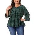 thumbnail image 2 of DARING DIVA Women's Plus V Neck Ruffle Sleeve Polka Dots Babydoll Top 3X Dark Green, 2 of 6