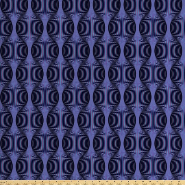 Abstract Sofa Upholstery Fabric by the Yard, Neon Look Circular Grids Optical Illusion 80s Arcade Inspired, Decorative Fabric for DIY and Home Accents, Blue Violet Fuchsia by Ambesonne
