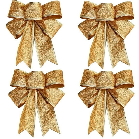 10PCS Christmas Tree Decoration Bows Ribbon Gold 25 x 21cm Xmas Ornaments