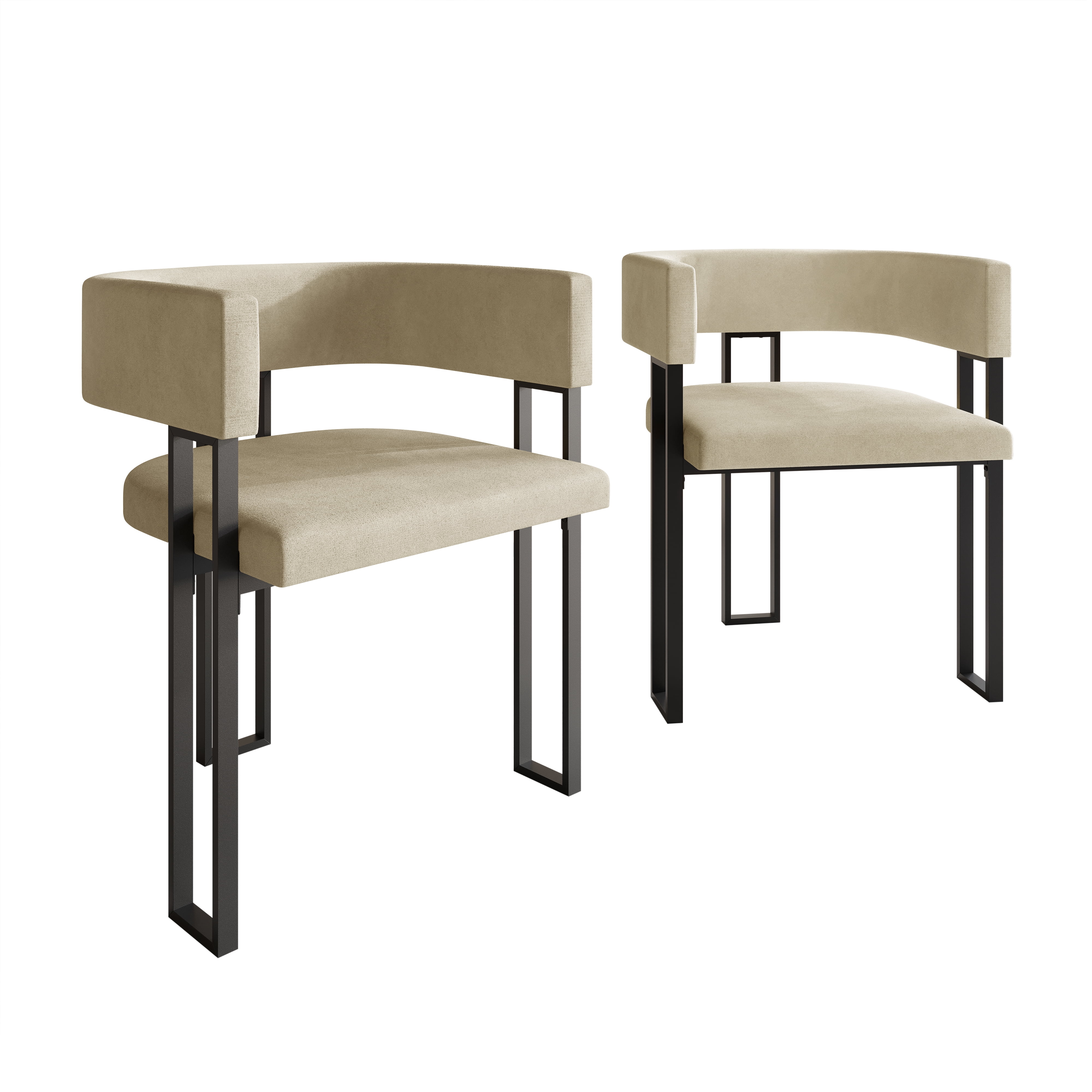 Castle Place Minimalist Black Metal Dining Chair, Champagne Velvet