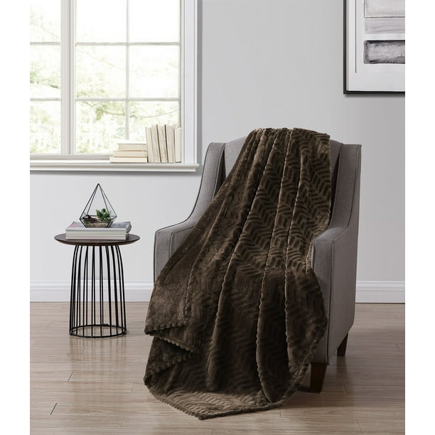 Better Homes & Gardens Brown Chevron Velvet Plush Throw Blanket, 50 x