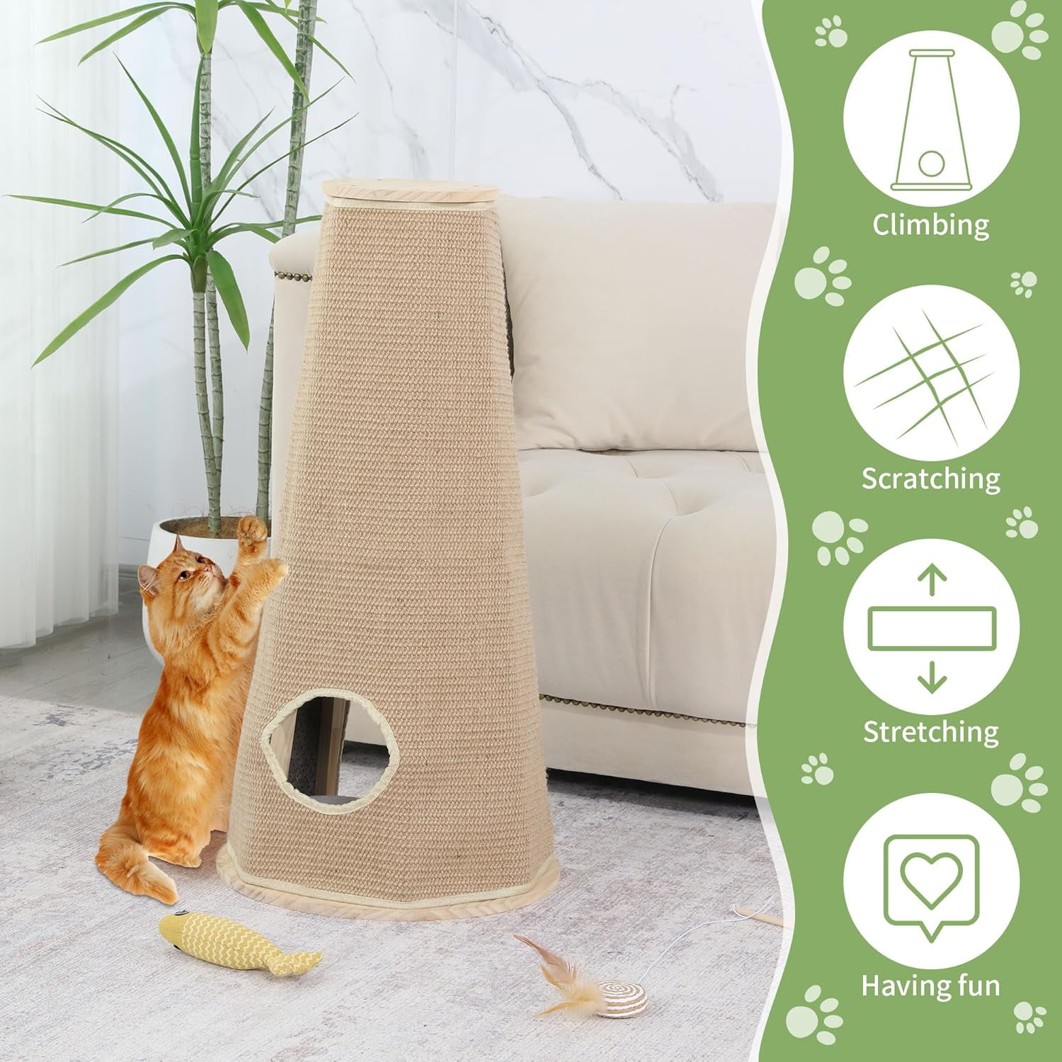 Tall Cat Scratching Posts for Indoor Cats, Premium Sisal Rope Scratch Posts for Kitten and Adult Cats, Scratcher Post Tree Kitten Interactive Toy to Protect Your Furniture for Cats at All Ages
