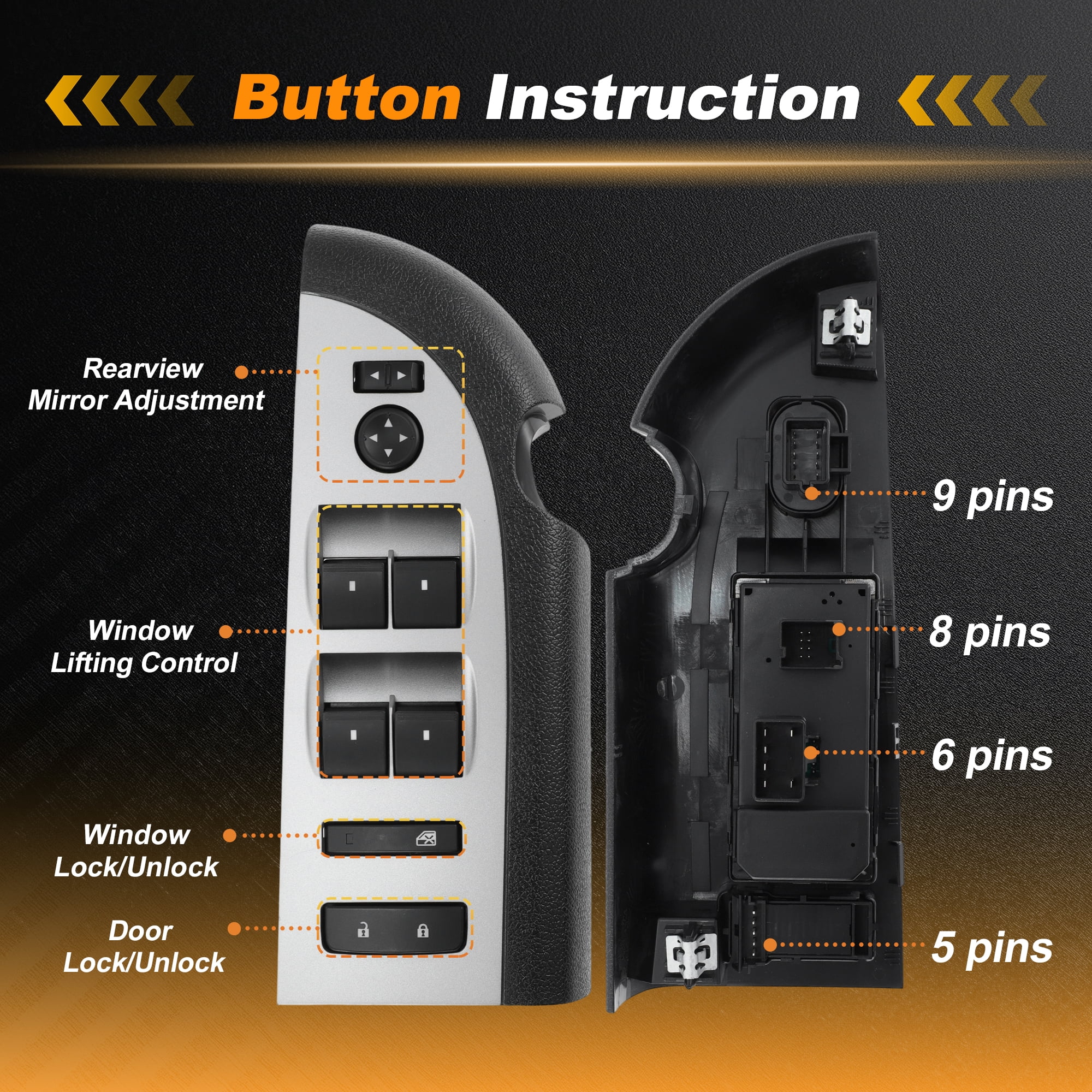 Unique Bargains Front Left Driver Side Power Window Switch for Chevrolet 2007-2009 Black