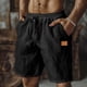 thumbnail image 1 of pstuiky Pantalones cortos de gimnasio, Pantalones cortos de playa de lino con cintura elástica y bolsillo de color liso para hombre Pantalones cortos cargo, 1 of 6