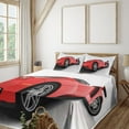thumbnail image 2 of Ambesonne Modern Fitted & Top Sheet Set with Shams, Retro Wave Sport Car Artwork, White Black and Red, 2 of 7
