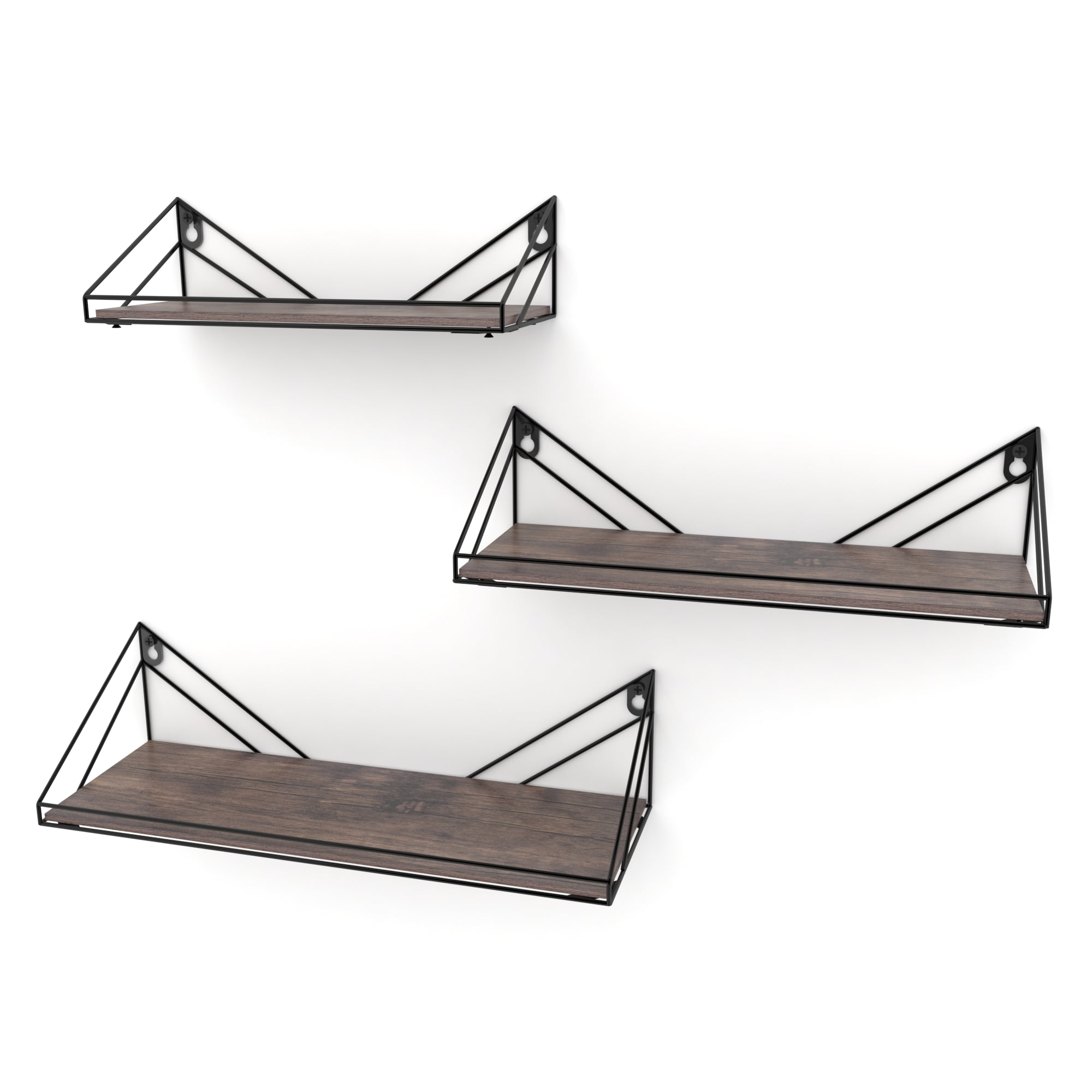 3 Pack Float Shelves, Rustic Wall Shelf with Bar Triangle Bracket for