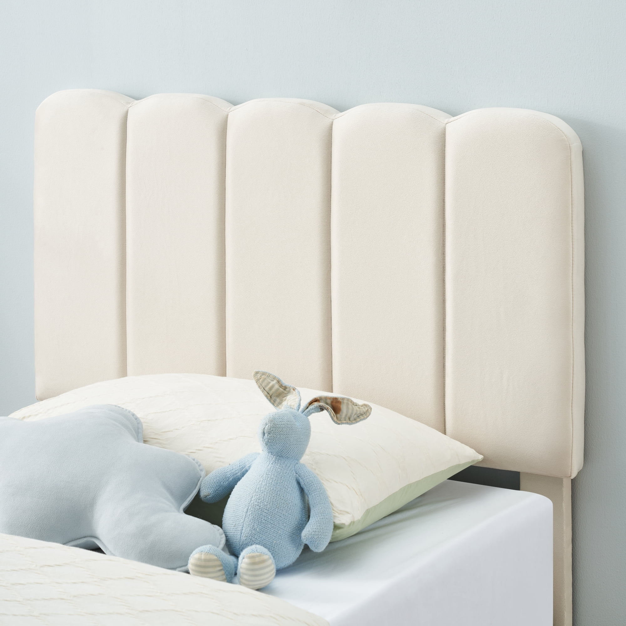 IDEALHOUSE White Twin Bed Frame for Boys & Girls, Velvet Upholstered Platform Bed Frame with Headboard, Strong Wooden Slats, Noise-Free,No Box Spring Needed, Easy Assembly