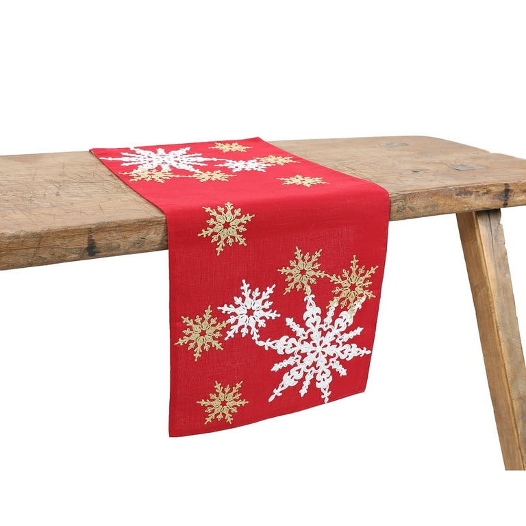 15 in. x 90 in. Magical Snowflakes Crewel Embroidered Christmas Table Runner, Red 15 in. x 90 in. Magical Snowflakes Crewel Embroidered Christmas Table Runner, Red