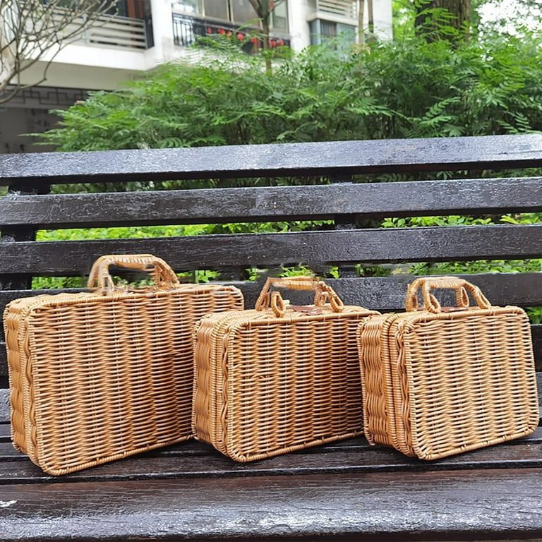 HBlife Wicker Baskets, Set of 3 Hand-Woven Paper Rope Storage Baskets, Foldable Cubby Storage Bins, Large Wicker Storage Basket for Shelves Pantry