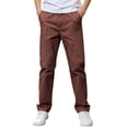 thumbnail image 2 of Amidoa Boys Twill Chino Pants Straight Leg Causal Elastic Waist Regular Fit Stretch Kids School Uniform Pants Brown Size 5-6Years, 2 of 8
