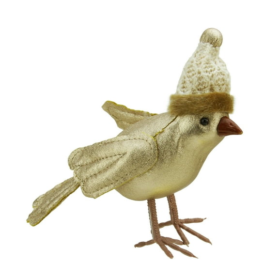 Gallerie 5" Bird Wearing Knitted Winter Hat Christmas Ornament - Gold