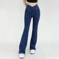thumbnail image 2 of Flmaly jeans for women stretch denim High Waisted Slimming Pockets Denim Fitness Flared Pants For Women's Elastic Tight Fitting Sports Yoga Outerwear Casual Pants Stretchy Wide Leg Straight, 2 of 4