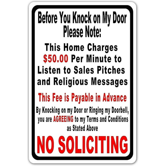 Funny No Soliciting Sign for House Front Door Home Yard Business Warning Signs Metal Tin 12x8 Inch