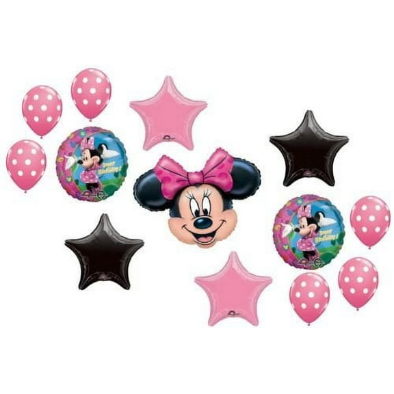 MINNIE MOUSE Pink Polka Dots Dress Up Party 13 Mylar & Latex Balloons Set Kit