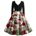 thumbnail image 3 of Women's Casual Fashion Christmas Holiday Print V-neck Vintage Dress for Retro Style and Party Occasions, Comfortable Women's Long Sleeve Holiday Dress,Khaki,S, 3 of 3