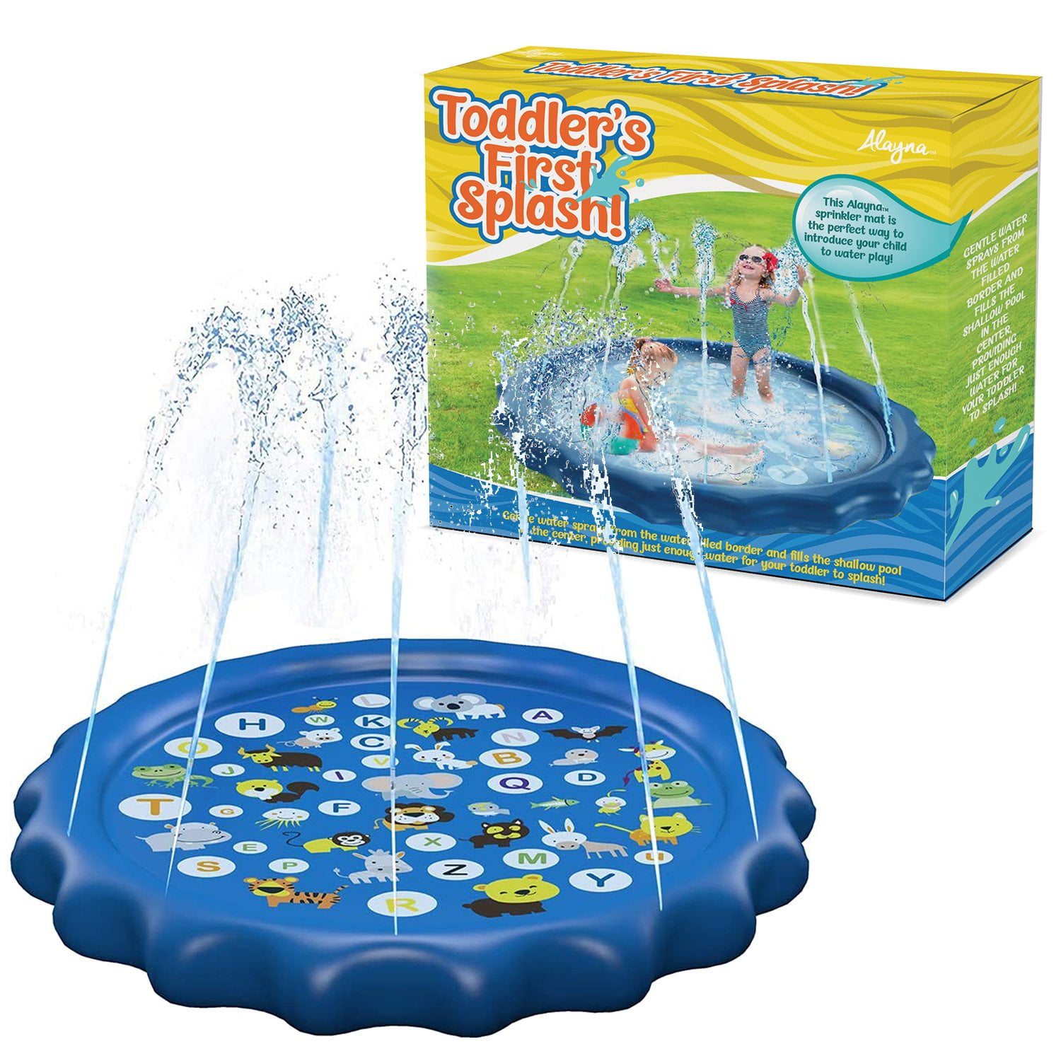 Splash Pad Sprinkler Mat Outdoor Inflatable Water Toy with Educational Abc's and Animal Pictures