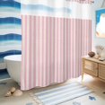 thumbnail image 5 of No Hook Shower Curtain, Pink Striped Shower Curtains for Bathroom with See Through Top Window, Modern Simple Farmhouse Beige Vintage Waterproof & Washable Bath Curtain Long 72"x78", 5 of 9