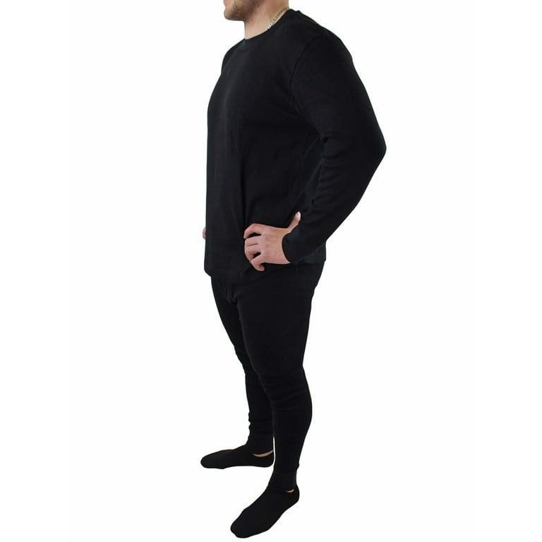 Men's 2pc 100% Cotton Thermal Underwear Set Long Johns-XL-Black