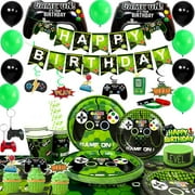 Gaming Birthday Party Supplies, 16 Guests Video Game Party Decorations Tableware Set Games Party Plates Cups Tablecloth Balloons Banner Cake Topper etc Game On Birthday Party Supplies