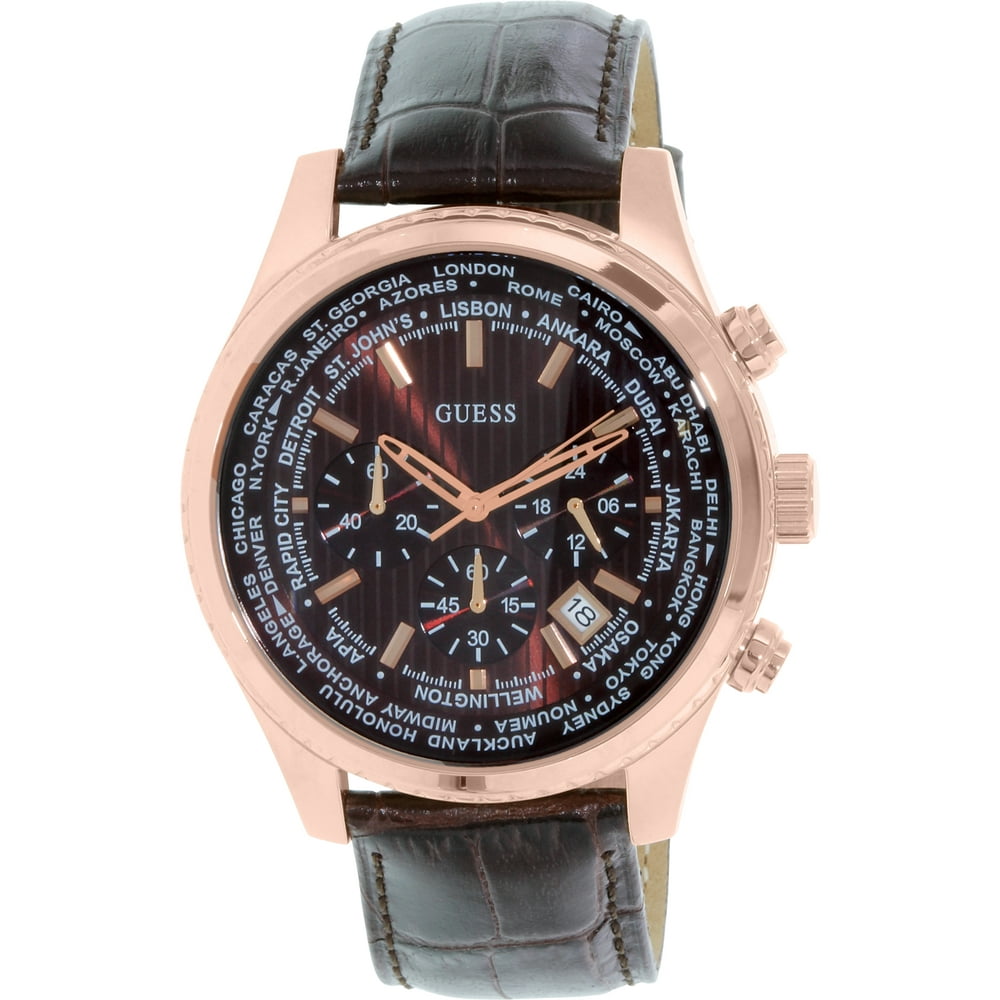 GUESS Guess Men's U0500G3 Brown Leather Japanese Quartz Dress Watch