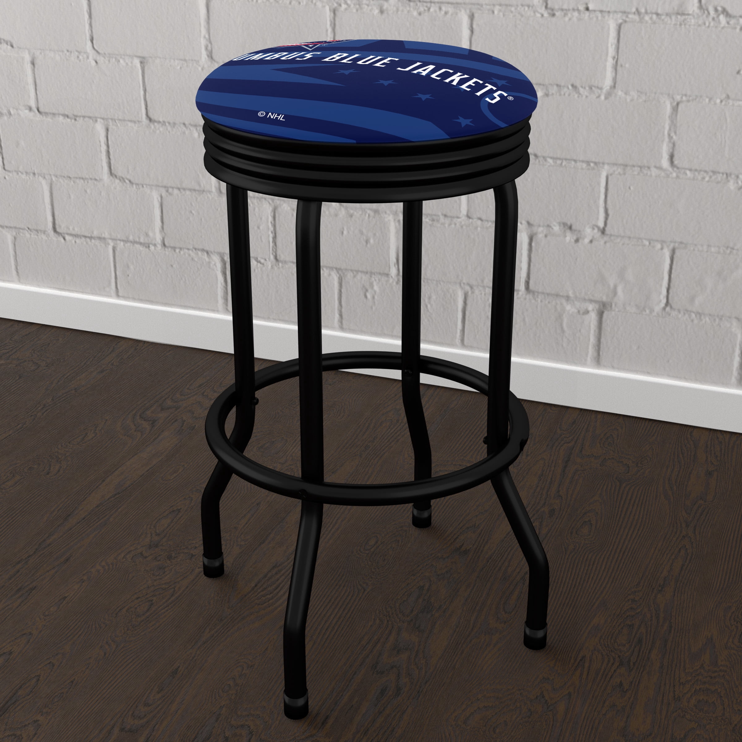 Trademark Gameroom Columbus Blue Jackets Logo Black Ribbed Barstool