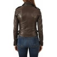 thumbnail image 2 of HOT Women's Genuine Brown Lambskin Real Leather Jacket Tan Stylish Collared Biker Coat W696, 2 of 3