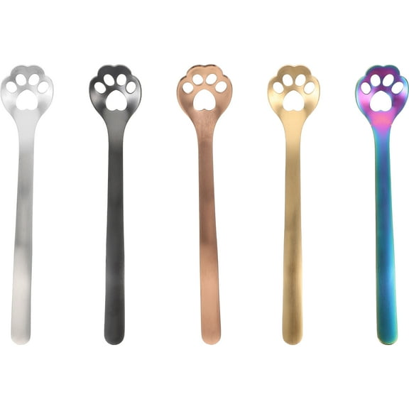 Eease 5pcs Cartoon Stainless Steel Coffee Spoon Cat/Dog Paw Shaped Tableware