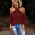 thumbnail image 2 of IROINNID Polyester Long Sleeve T Shirt for Women Casual Backless Solid Color Shirt Strapless Tops,Burgundy, 2 of 6