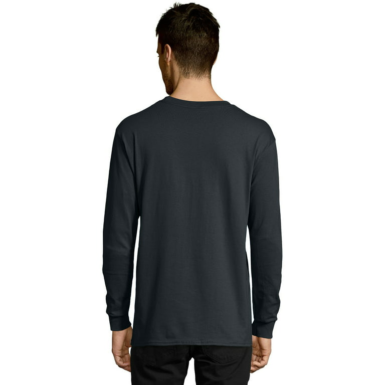 Hanes Essentials Men's Cotton Long Sleeve T-Shirt Black M 