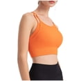 thumbnail image 3 of Bigersell Workout Crop Tops for Women Strappy Back Wireless Yoga Sports Bras Ribbed Sleeveless Cropped Tank Tops with Built in Bras Pull-On Closure Padded Bra Wire-Free Bralette Orange S, 3 of 6