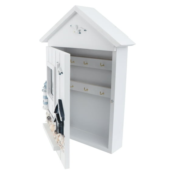 Wall Mounted Wooden Key Storage Box Holder with Lighthouse Design - and Stylish Key Organizer Case